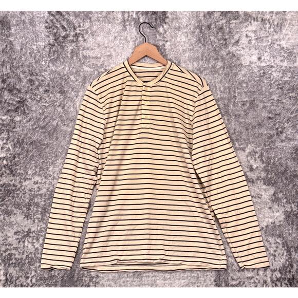 Taylor Stitch Shirt Large Mens Merino Wool Mercerized Henley Striped Slim Fit